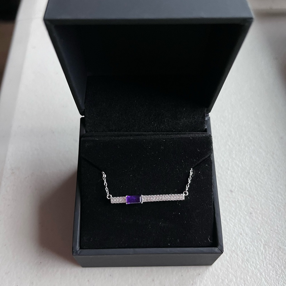Zales Sterling Silver Baguette-Cut Amethyst and White Sapphire Necklace